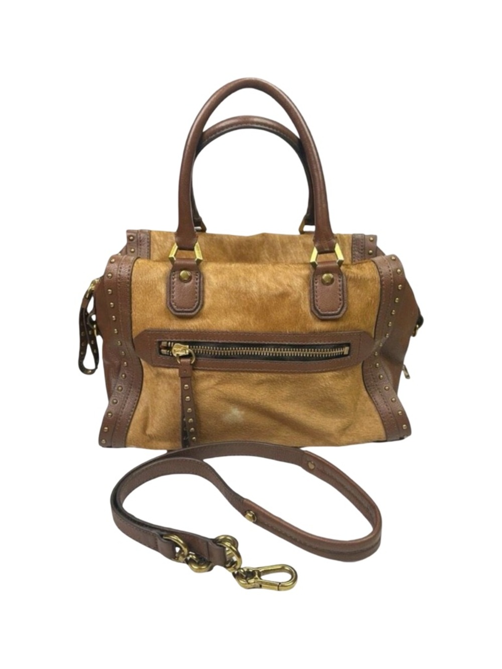 orYANY Brenda Studded Leather Satchel Handbag - 8"H x 15"W x 7"D